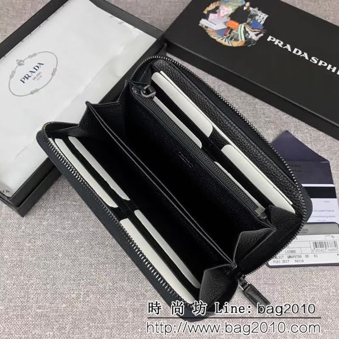 PRADA普拉達 專櫃最新爆款 十字紋牛皮 男士大號單拉鏈錢包 2ML317 DD1866
